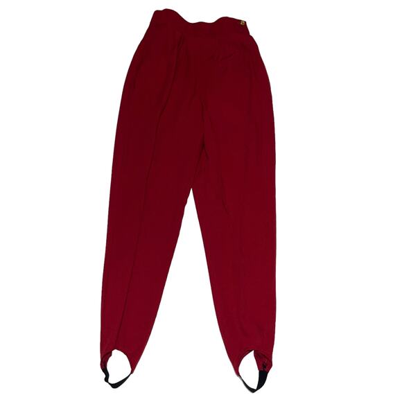 Vintage 90s CHAUS Red Stirrup Pants High Waist Pleated Rayon Blend Size 8 - Picture 9 of 16